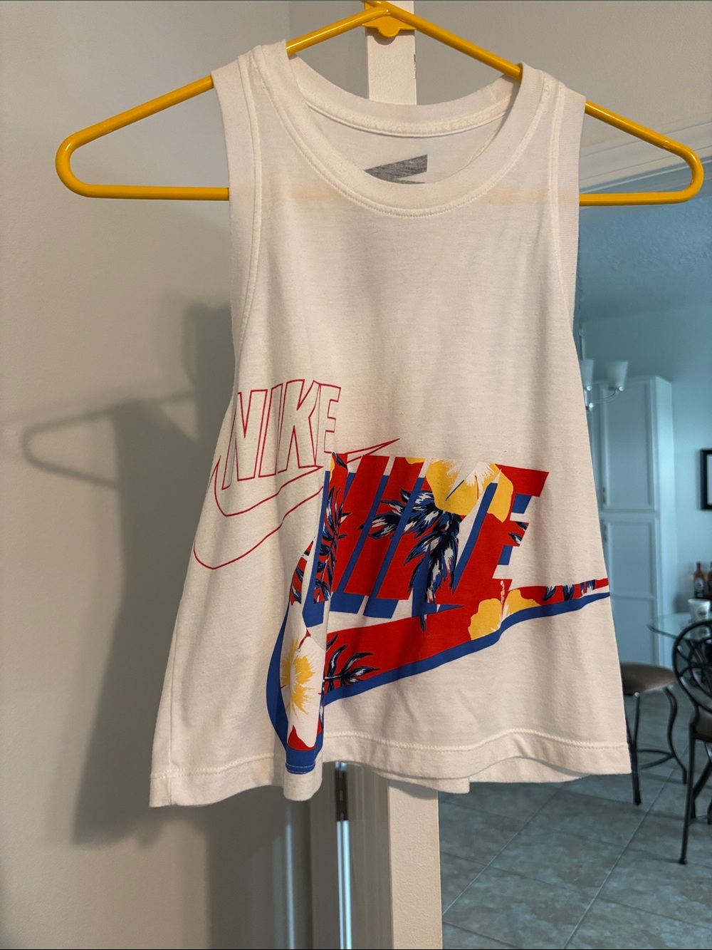 Nike White Graphic Tank with Red, Blue & Yellow Accents